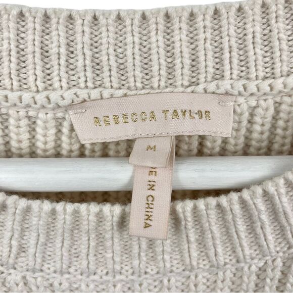 Rebecca Taylor Lace Sleeve Cream Pullover Sweater Size M - Picture 4 of 6
